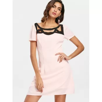 Color Block hort leeve Casual Dress - Light Pink