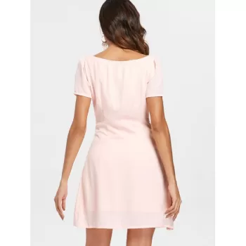 Color Block hort leeve Casual Dress - Light Pink