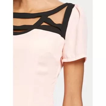 Color Block hort leeve Casual Dress - Light Pink