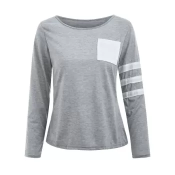 Color Block triped leeve Pocketed T-shirt - Gray