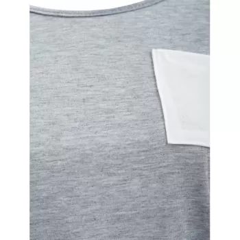 Color Block triped leeve Pocketed T-shirt - Gray