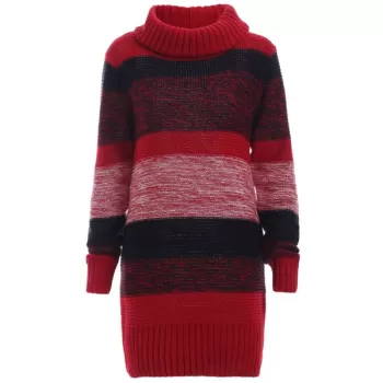 Color Block Wool Blend Sheath Sweater Dress - Red