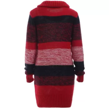 Color Block Wool Blend Sheath Sweater Dress - Red