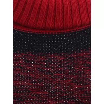 Color Block Wool Blend Sheath Sweater Dress - Red