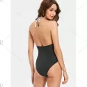 Color Contrast One-piece Halter Neckline Swimwear - White And Black