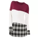Colorblock Plaid Longline T-shirt -
