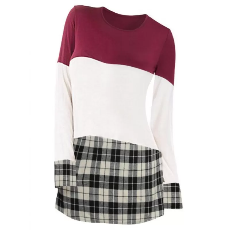 Colorblock Plaid Longline T-shirt -