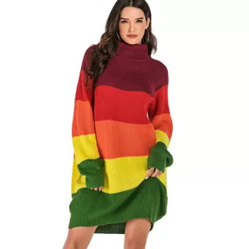 Colorblock Turtleneck Mini Sweater Dress -