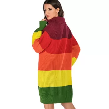 Colorblock Turtleneck Mini Sweater Dress -