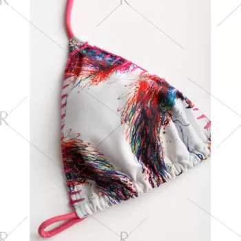 Colorful Bird Feathers Print Halter Bikini uit - White