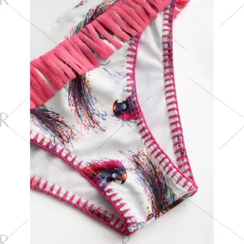 Colorful Bird Feathers Print Halter Bikini uit - White