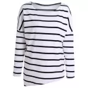 Concise Scoop Neck ong Sleeve Striped T-Shirt For Women - White And Black