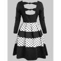 Contrast Polka Dot Back Cut Out Dress - Black