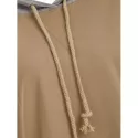 Contrast Topstitching Drawstring Longline Hoodie - Khaki