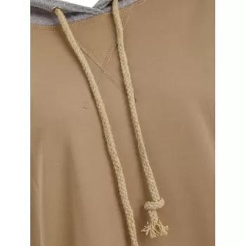 Contrast Topstitching Drawstring Longline Hoodie - Khaki