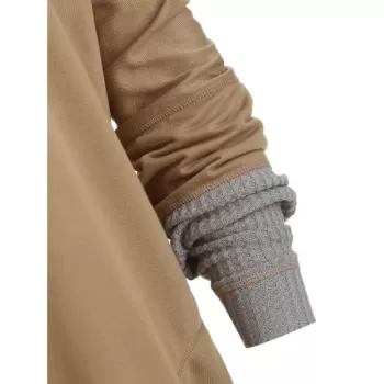 Contrast Topstitching Drawstring Longline Hoodie - Khaki