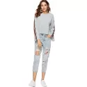 Contrast Trim Cropped Sweatshirt - Gray Goose