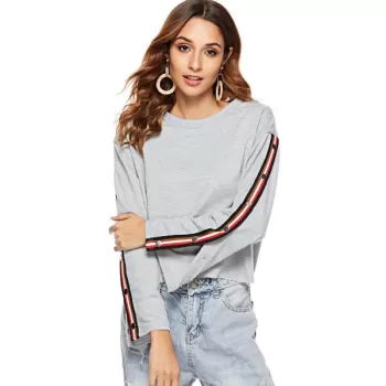 Contrast Trim Cropped Sweatshirt - Gray Goose