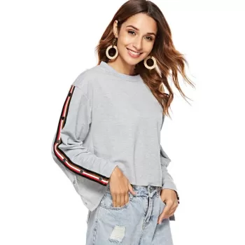 Contrast Trim Cropped Sweatshirt - Gray Goose