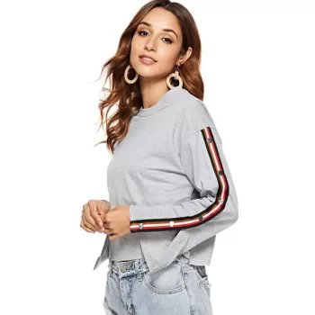 Contrast Trim Cropped Sweatshirt - Gray Goose