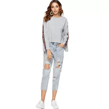 Contrast Trim Cropped Sweatshirt - Gray Goose