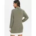 Cowl Neck Faux Fur Trim Heathered Knitted Dress - Camouflage Green
