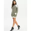 Cowl Neck Faux Fur Trim Heathered Knitted Dress - Camouflage Green