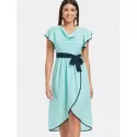 Cowl Neck High Waist Chiffon Tulip Dress - Blue Green