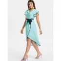 Cowl Neck High Waist Chiffon Tulip Dress - Blue Green