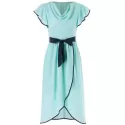 Cowl Neck High Waist Chiffon Tulip Dress - Blue Green