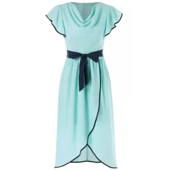 Cowl Neck High Waist Chiffon Tulip Dress - Blue Green