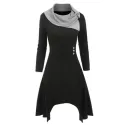 Cowl Neck ock Button Knitted idi Dress - Black