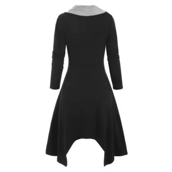 Cowl Neck ock Button Knitted idi Dress - Black