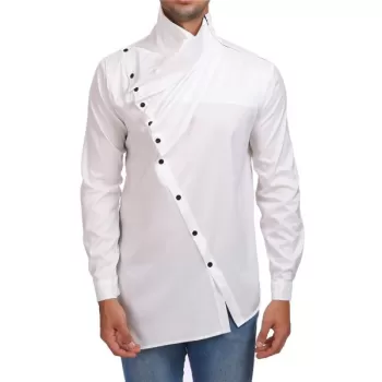 Cowl Neck Ruffles Irregular Button Up Shirt - White