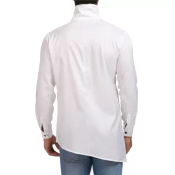 Cowl Neck Ruffles Irregular Button Up Shirt - White