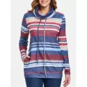 Cowl Neck triped Pullover weatshirt - Blue