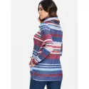 Cowl Neck triped Pullover weatshirt - Blue