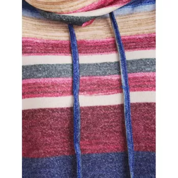 Cowl Neck triped Pullover weatshirt - Blue