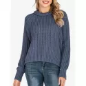 Crew Neck Chunky Raglan Sleeve Sweater - Blue One
