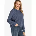Crew Neck Chunky Raglan Sleeve Sweater - Blue One