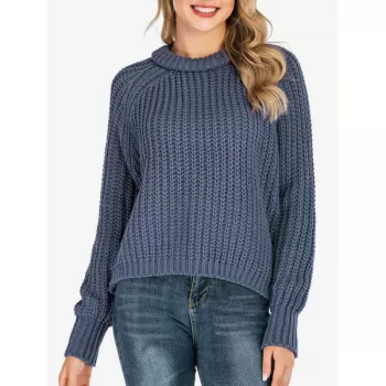 Crew Neck Chunky Raglan Sleeve Sweater - Blue One