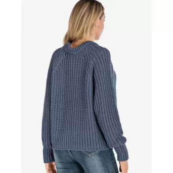 Crew Neck Chunky Raglan Sleeve Sweater - Blue One