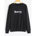 Crew Neck Graphic Sorry Sweatshirt - Black