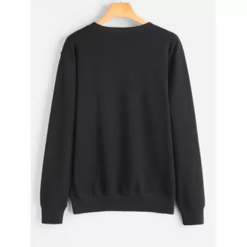 Crew Neck Graphic Sorry Sweatshirt - Black