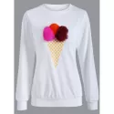 Crew Neck Pompom Sweatshirt - Red With White