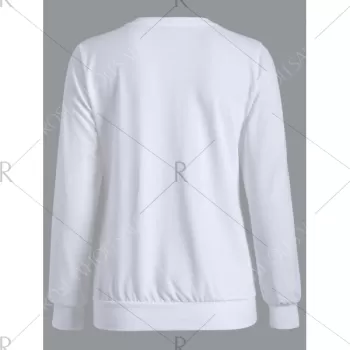 Crew Neck Pompom Sweatshirt - Red With White