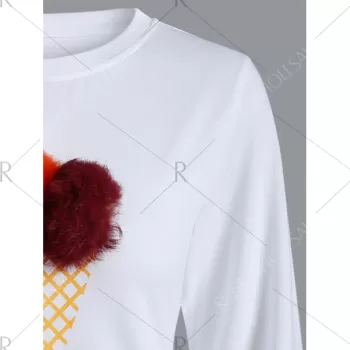 Crew Neck Pompom Sweatshirt - Red With White