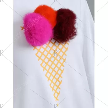 Crew Neck Pompom Sweatshirt - Red With White