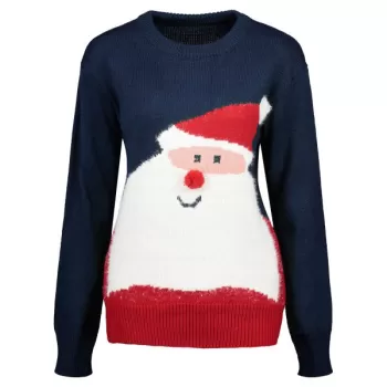 Crew Neck Santa Claus Christmas Sweater - Blue One
