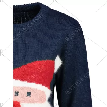 Crew Neck Santa Claus Christmas Sweater - Blue One